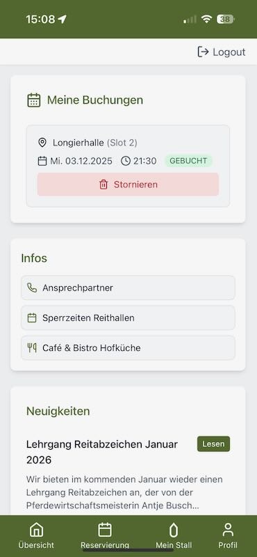 Screenshot unserer App für die Einsteller der Reitanlage